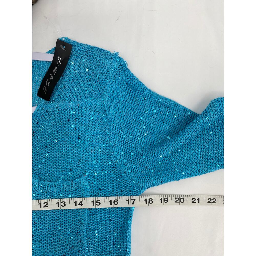 C-Mode Scoop Neck Pullover MSequin Knit Sweater Blue Size Small - Picture 7 of 8